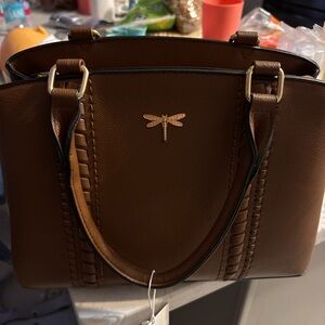 Dragonfly Brown Leather Tote Bag